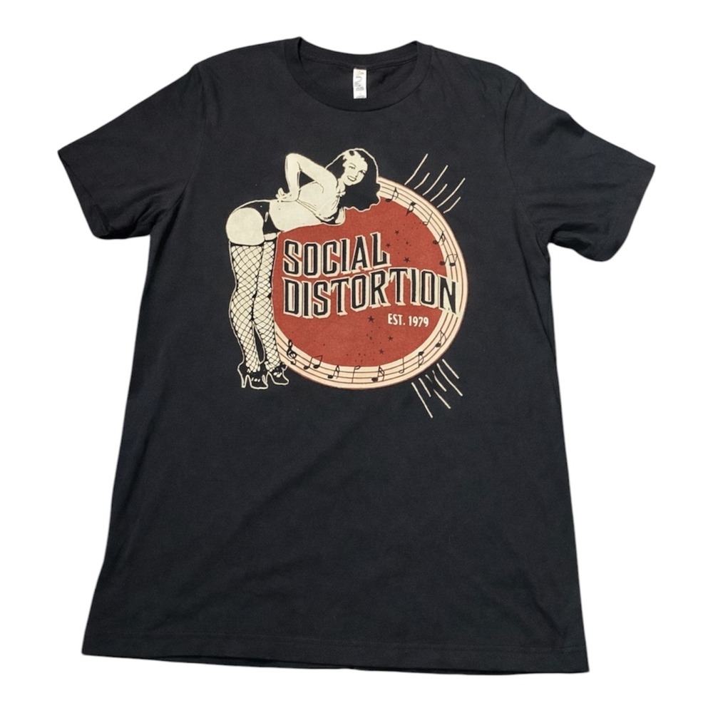 Social Distortion Mens Black Pin Up Girl Record Graphic Punk Rock T-Shirt XL
